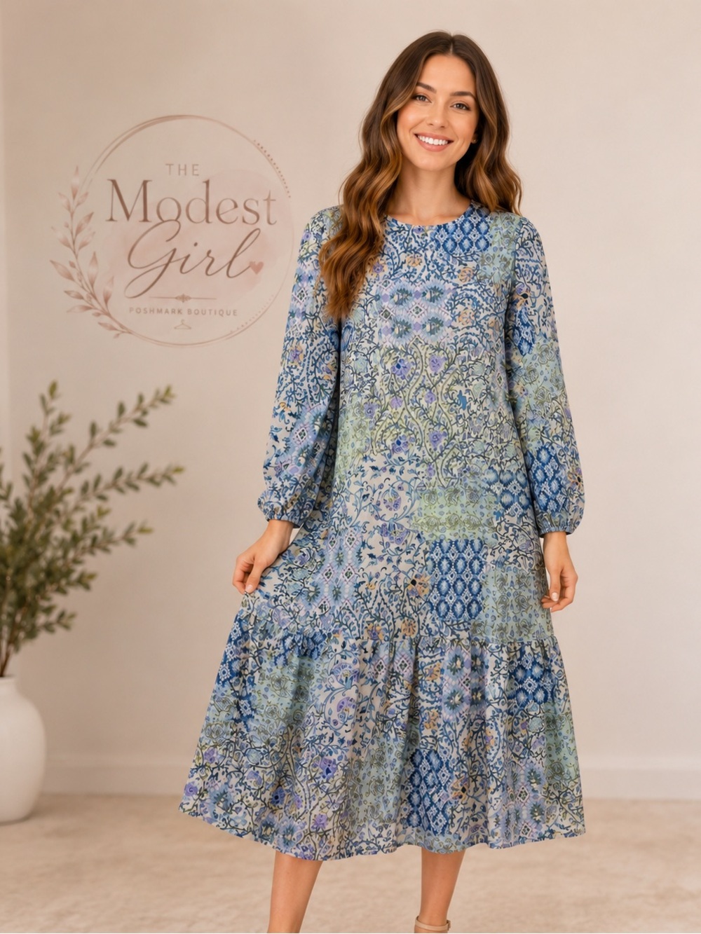 Blue Floral Patchwork Maxi Dress